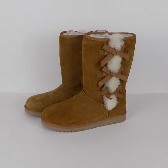Koolaburra by UGG Victoria Tall Boots Size 11 Wide Chestnut Tan Bows - Picture 3 of 11